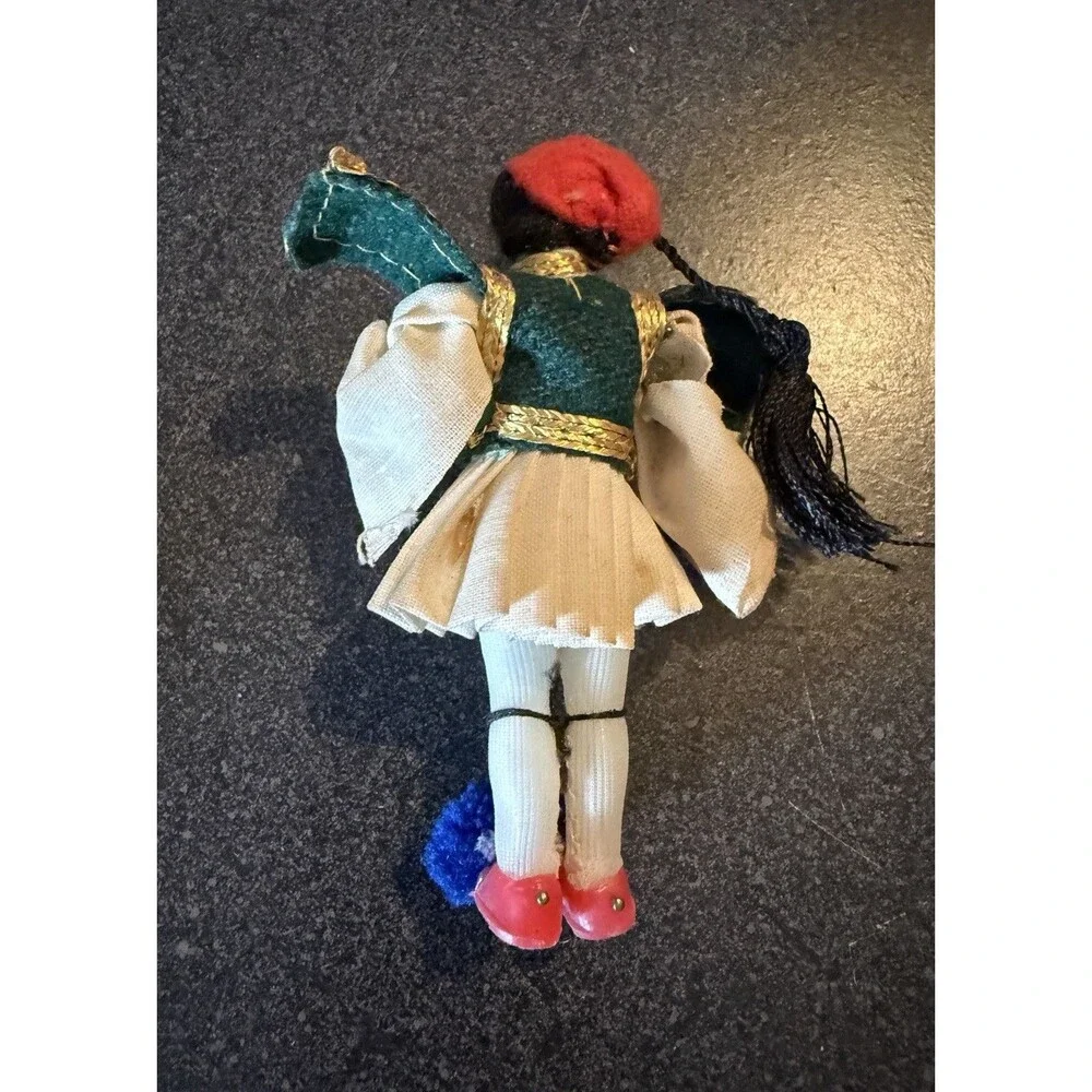 Vintage Greek Tsolia Folk Costume Doll Man Handmade Midcentury 5” tall Retro MCM